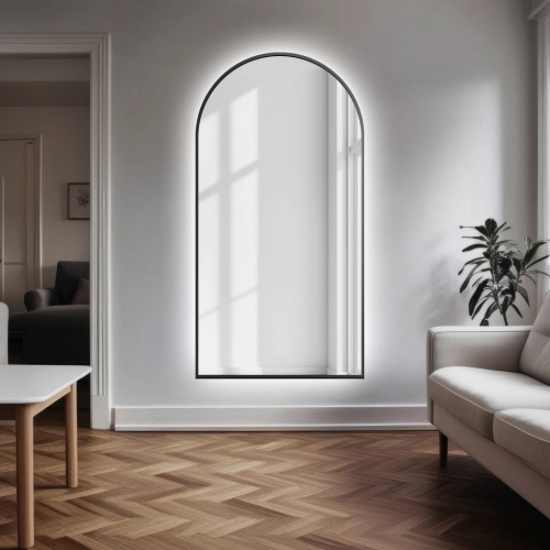 Lustro półowalne w ramie czarnej MDF SLIM z podświetleniem - DOMI LED - kolor ramy do wyboru